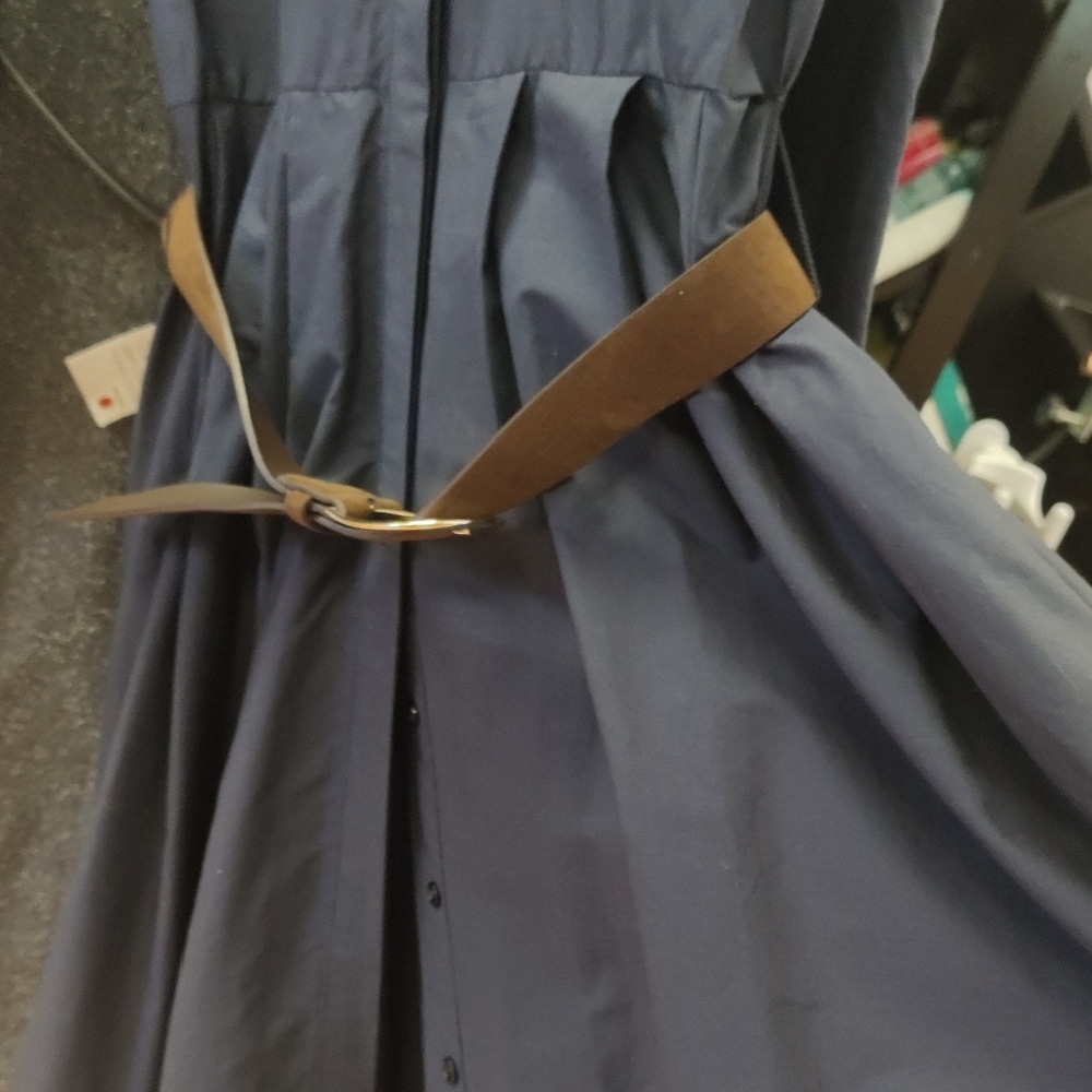 Navy Shirt Dress with Brown Belt - Picture 5 of 6